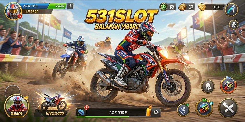 Tampilan gameplay mendebarkan dari 531SLOT dengan motor balap yang cepat.