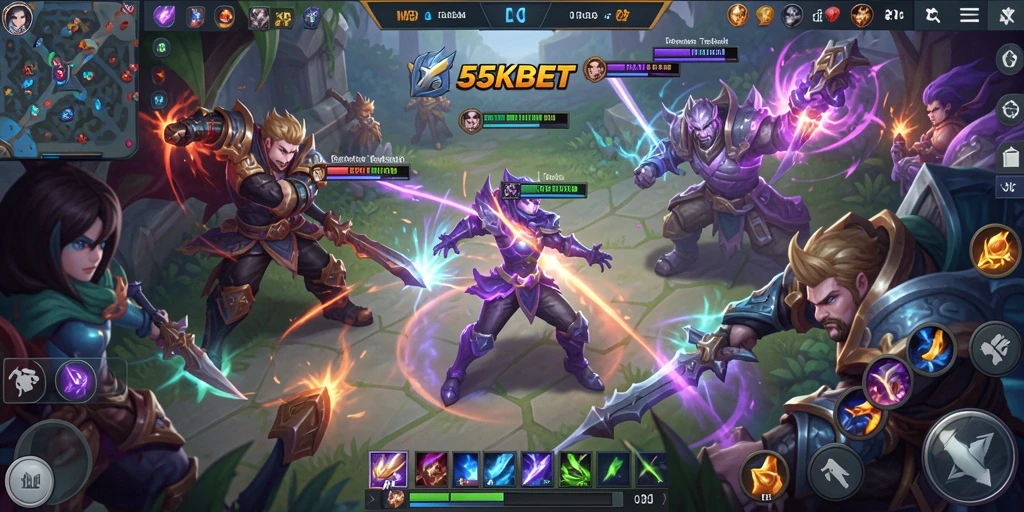 Gameplay menegangkan dalam 55KBET dengan karakter MOBA.