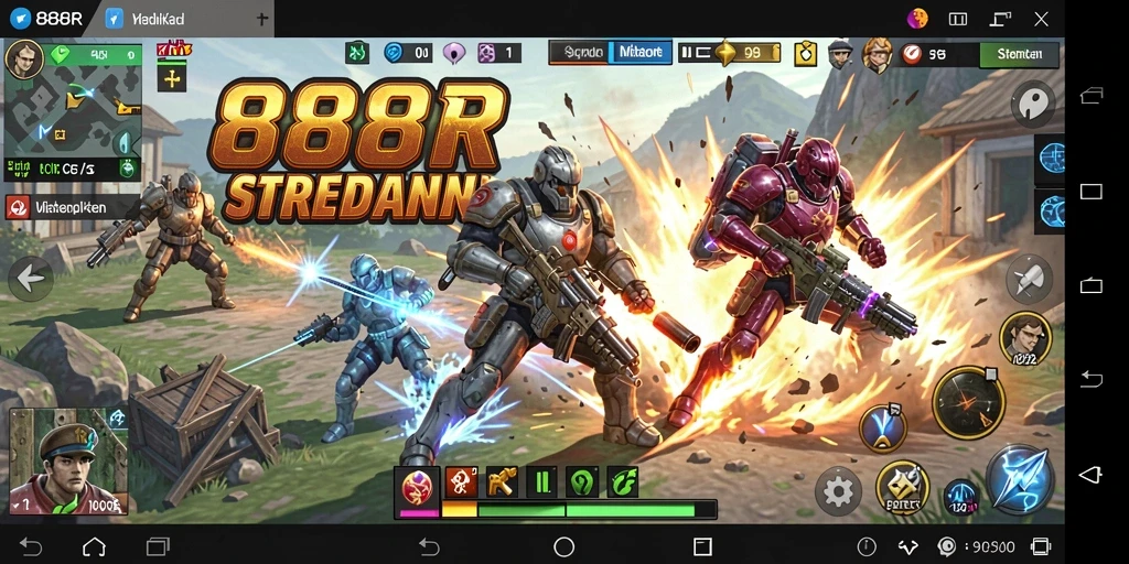 Screenshot dari gameplay 888R yang menunjukkan pertempuran strategi intens.