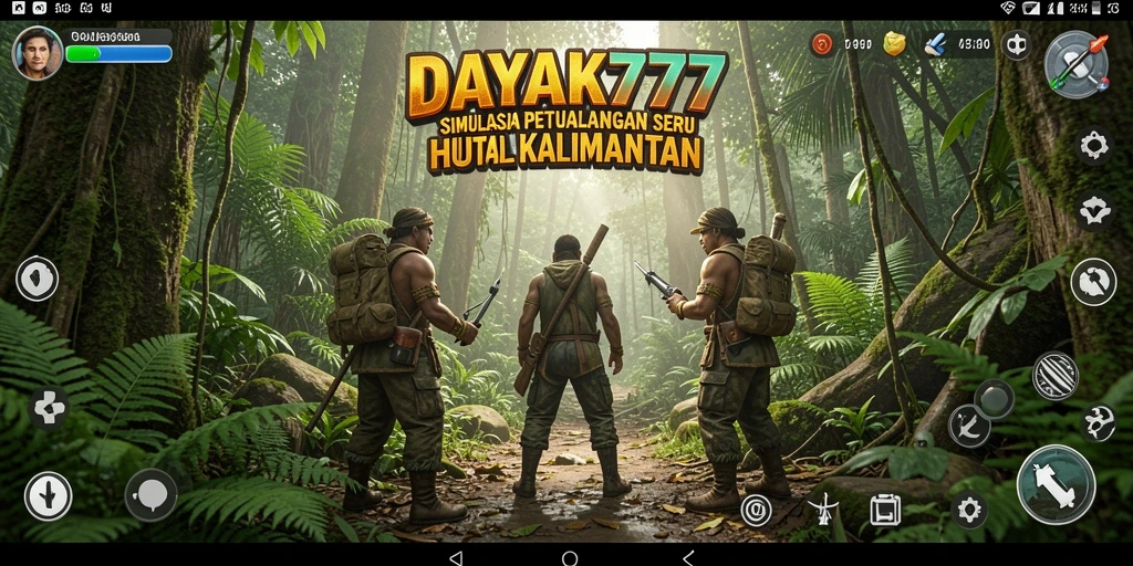 Tampilan gameplay DAYAK777 yang menampilkan petualangan di hutan.