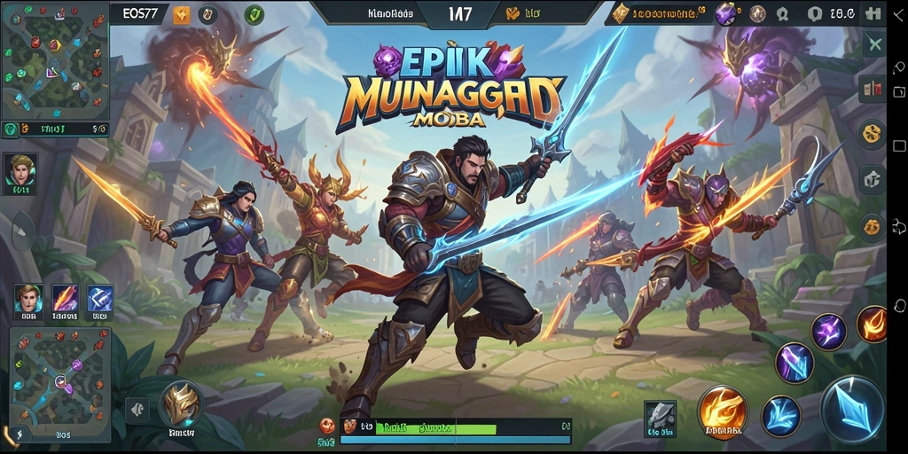 Screenshot dari pertarungan seru di EOS77, menampilkan aksi hero yang dinamis.