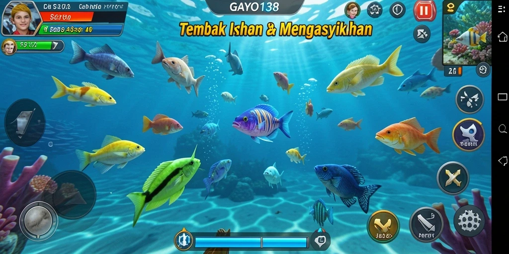 Screenshot gameplay GAYO138 yang menegangkan saat menangkap ikan.