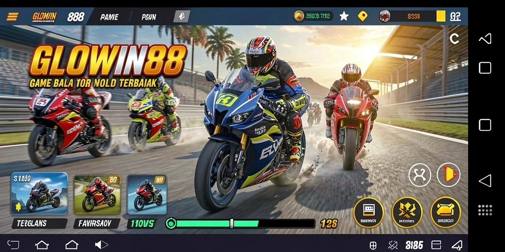 Gameplay GLOWIN88 menampilkan balap motor yang memukau dan menegangkan.
