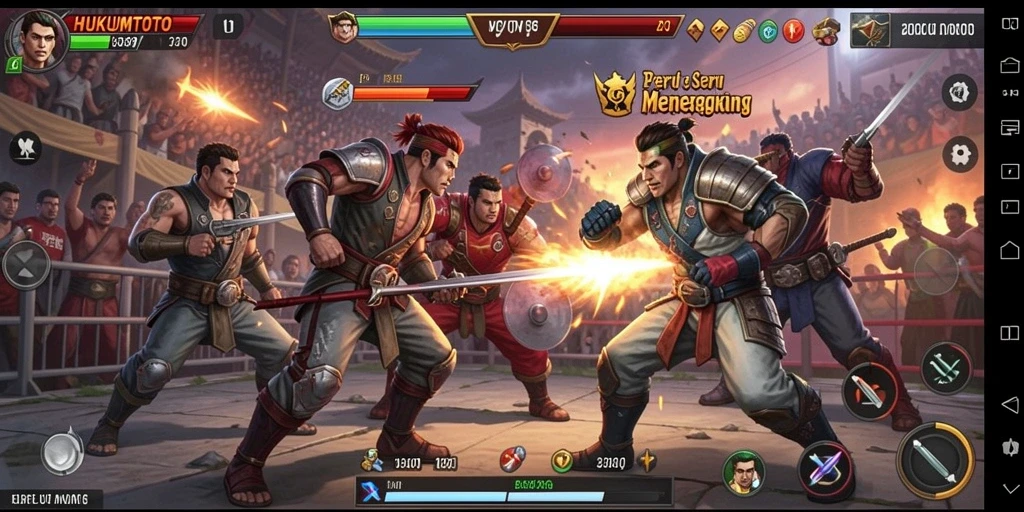 Gameplay HUKUMTOTO menampilkan pertarungan yang intens dan seru.