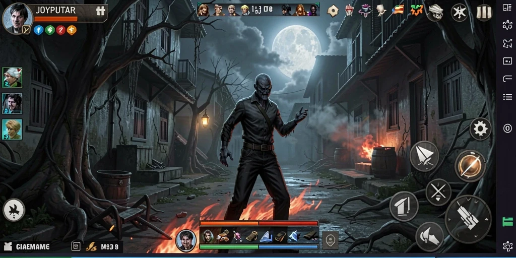 Screenshot dari gameplay JOYPUTAR menunjukkan suasana mencekam dengan efek visual yang menakutkan.