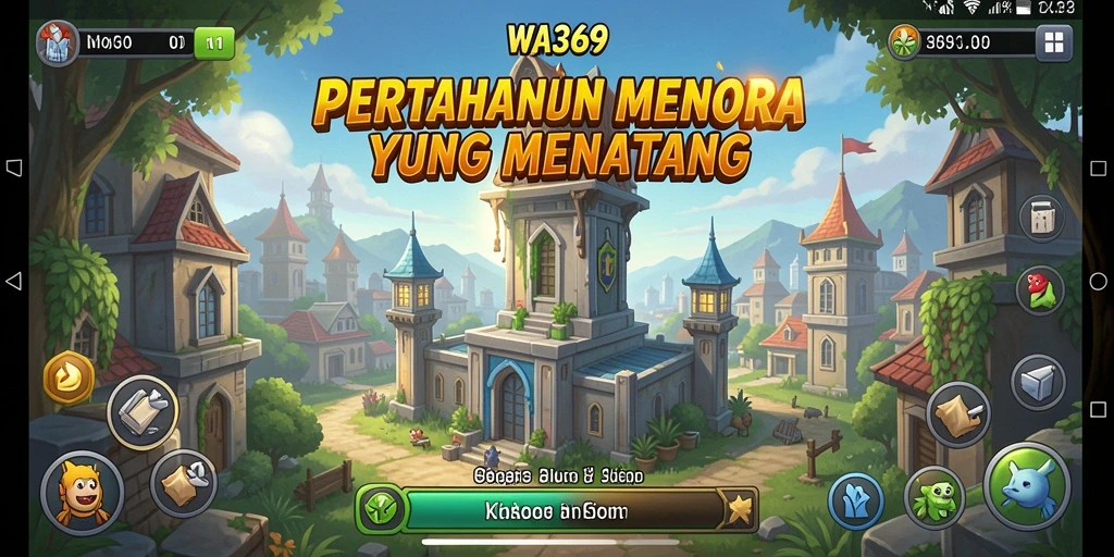 Screenshot gameplay WA369 menunjukkan seru dan menantangnya pertarungan Tower Defense.
