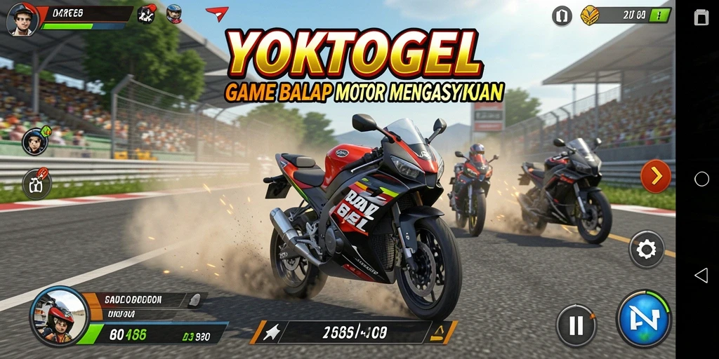 Tampilan gameplay YOKTOGEL dengan balapan motor yang seru.